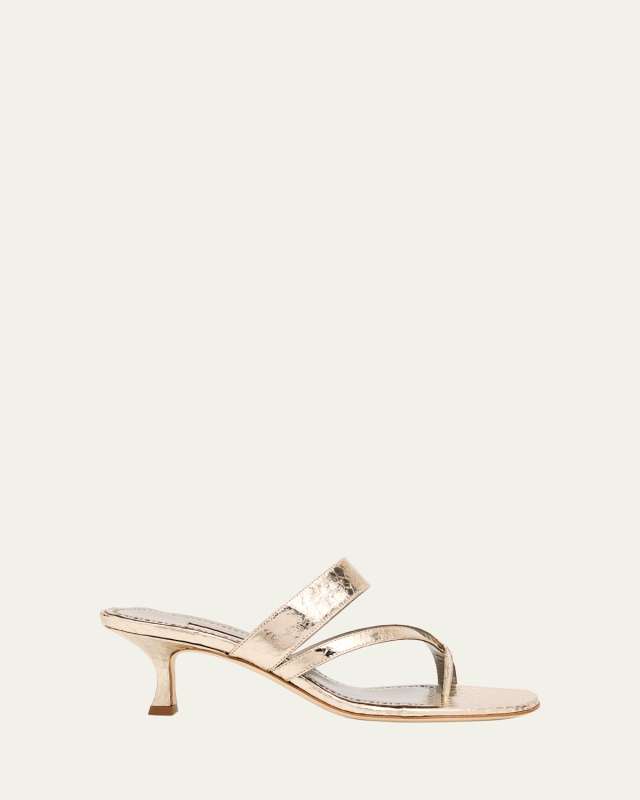 Susa Metallic Snakeskin Kitten-Heel Sandals